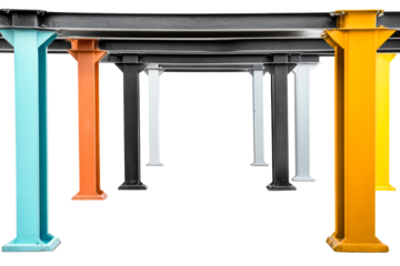 Color steel beams supported by diverse colored pillars, cut out transparent