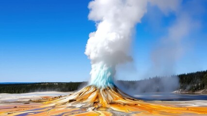 Majestic geyser eruption in geothermal field with natural mineral colors - Powered by Adobe