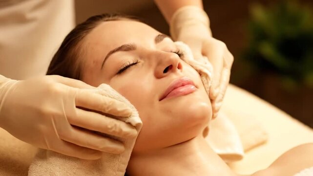 Woman Receiving Relaxing Facial Massage and Skincare Treatment.