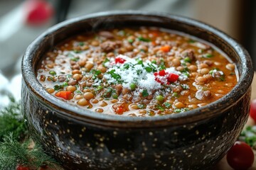 Bowl of vegetable and bean soup