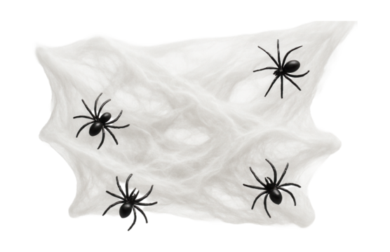 Faux cobwebs with plastic spiders, ideal for draping over windows and doorways for spooky