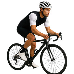 Male cyclist riding a road bike in racing gear on white background  