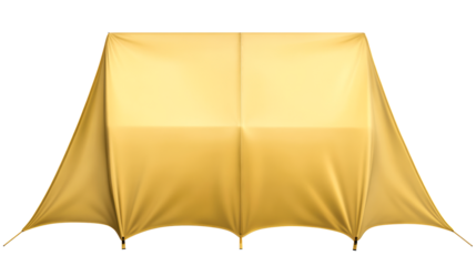 Golden Fabric Tent Structure Suspended on White, cut out transparent