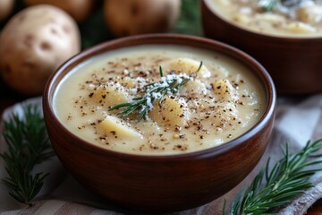 bowls filled with potatoes and herbs.
