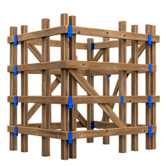Fototapeta premium Wooden structure with blue connectors for construction, cut out transparent