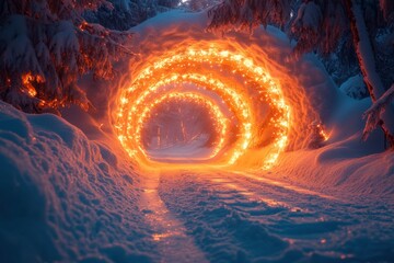 Fire erupting from tunnel entrance.