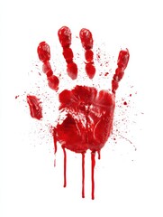dripping red blood handprint isolated transparent background png horror crime concept bloody human hand mark with spatters of blood crime scene zombie deep glossy realistic blood set 05