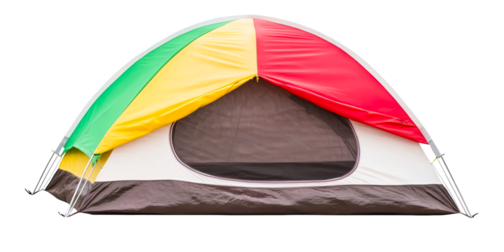 Colorful dome tent with mesh window and three panels, cut out transparent