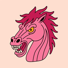 Wild Horse Head Drawing in Pink and Red Tones