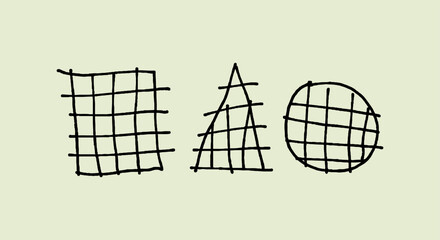 Hand drawn geometric shapes with grid overlay on a light background