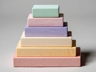 Gradient Stack of Pastel Wooden Rectangular Blocks Minimalist Design Educational Children's Toys Calm Tones Progression and Growth Concept Plain Background