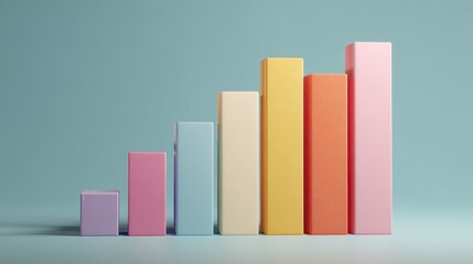 3d pastel bar graph upward trend  growth visualization