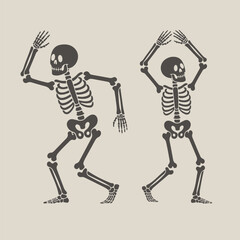 Stylized Skeleton Figures Illustration Anatomy of Human Bone Structure Symbol of Halloween Dead Cartoon Scary Isolated Medical Bone Halloween Skeleton Cartoon Bone Illustration Dancing Skeletons