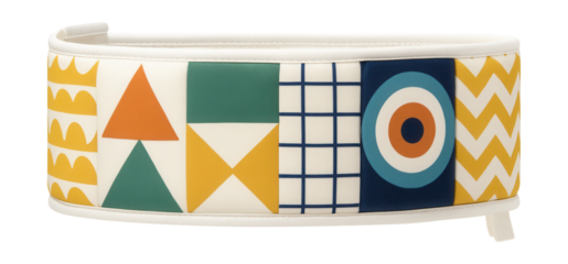 Velcro crib bumper featuring geometric designs for a modern nursery.