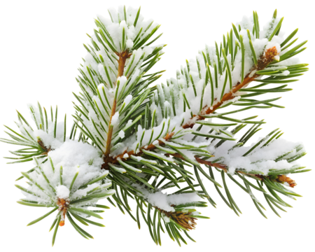 Snow covered pine tree branch isolated on transparent background - Powered by Adobe