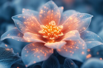 Fototapeta premium A vibrant flower against a blue background.