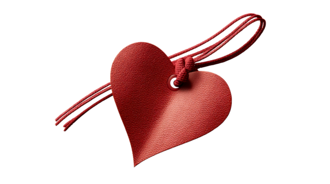 Red Heart Shape Tag with Braided Cord, cut out transparent