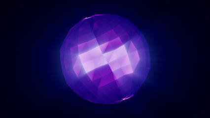 Radiant purple crystal sphere glowing with faceted brilliance, emitting mystical light in a dark digital void