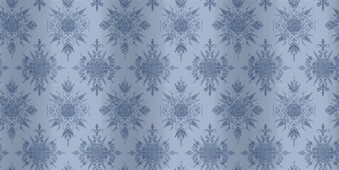 Seamless pattern featuring geometric Nordic motifs and icy palette, embodying minimal Scandinavian style with runic symbols and ice crystals