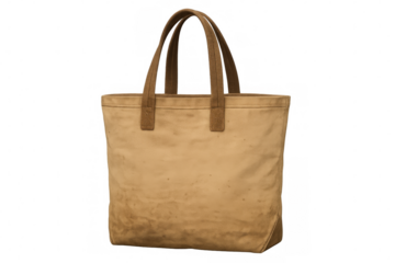 Beige canvas tote bag showcasing sustainable fashion and reusable shopping, isolated on transparent background