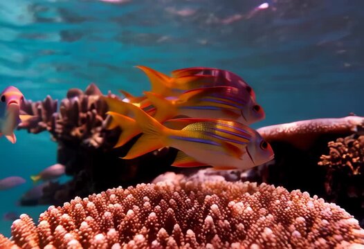 A Vibrant Underwater Scene with a School of Yellow Tang Fish
