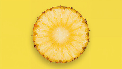 A thick, circular slice of pineapple with a contrasting spiky rind edge