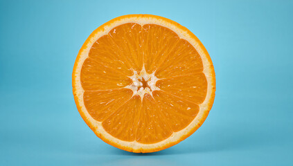 A halved navel orange, the segments and inner membranes in ultra-detail