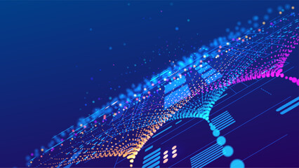 High-speed Big Data stream visualization. Abstract digital flow of information, dynamic data transfer network, technology connection background. Represents AI, velocity, and future tech communication.