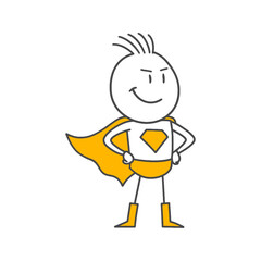 The Rise Of Self-Confidence And Courage: The Hero In A Yellow Cape Is Ready With A Powerful Stance.