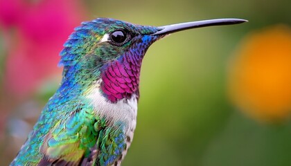 Fototapeta premium Broad Billed Hummingbird Using Different Backgrounds The Bird Becomes More Interesting And Blends With The Colors These Birds Are Native To Mexico And Brighten Up Most Gardens Where Flowers Bloom