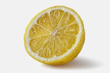 Fresh Lemon Slice With Vibrant Color and Texture Against a White Background