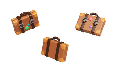 여행 스티커가 부착된 레트로 여행 가방 Retro Suitcase Bag with Travel Sticker