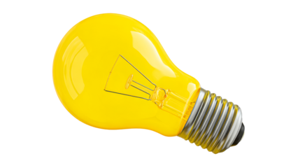 Single Yellow Incandescent Light Bulb Isolated White Background, cut out transparent