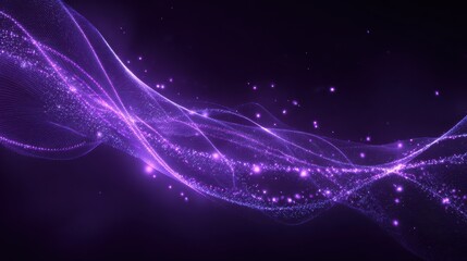 shining purple aurora with glowing digital energy waves abstract particle lines and gradient light trails in futuristic dark background technology motion and cosmic fantasy concept