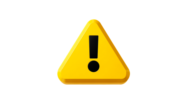 Yellow warning triangle with exclamation mark, cut out transparent