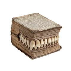 Teeth in book: A surreal scene of ancient book with teeth, highlighting a unique and intriguing juxtaposition of literary and dental elements.