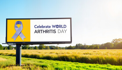 Awareness billboard for World Arthritis Day in a grassy field  