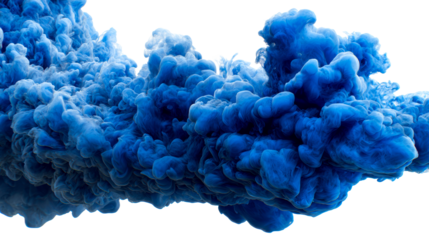 Abstract blue ink cloud billowing in clear water, cut out transparent