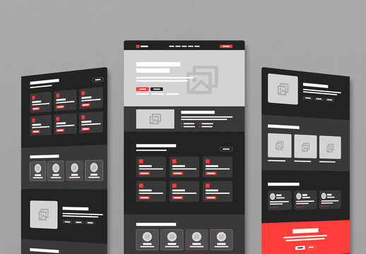 Dark Mode UX Wireframe Template for Landing Page Website