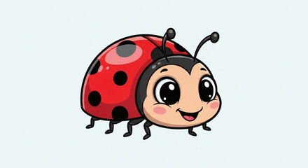 Obraz premium Delightful ladybug cartoon illustration, showcasing its charming smile and cute features in a playful design