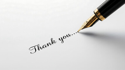 Fountain pen writing thank you on white paper