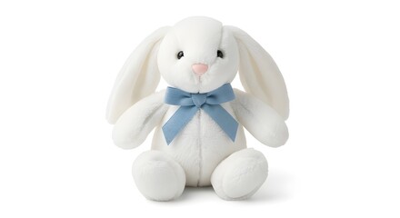 Isolated on a white background, this plush white bunny toy has a lovely fabric texture.