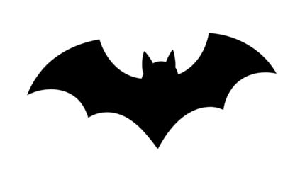 A matte black Halloween bat silhouette side profile simple line art plain white backdrop subtle shadow