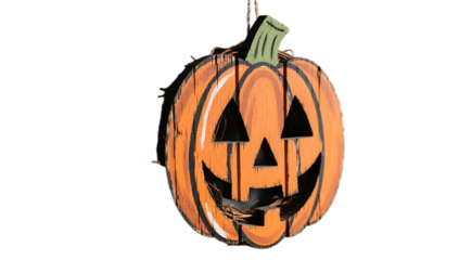 A hand painted wooden Halloween wreath side view rustic texture natural light simple grey background