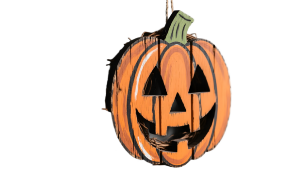 A hand painted wooden Halloween wreath side view rustic texture natural light simple grey background