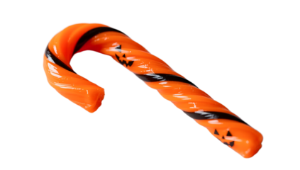 A neon orange Halloween candy cane side profile vibrant color matte finish light grey background