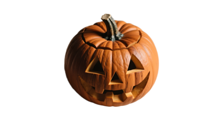 A wooden Halloween carved pumpkin top down view rustic carving details neutral plain backdrop minimal lighting