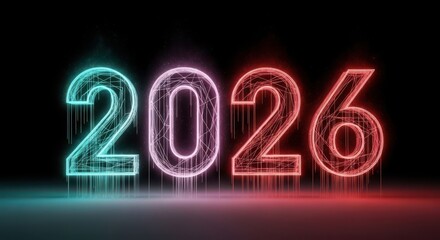 Futuristic Neon 2026 Illustration on Black Background for New Year