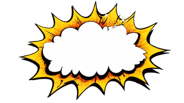 Explosion shape speech bubble with radial lines background, cut out transparent