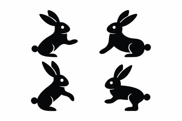 set of Rabbit jumping silhouette vector isolated on white background